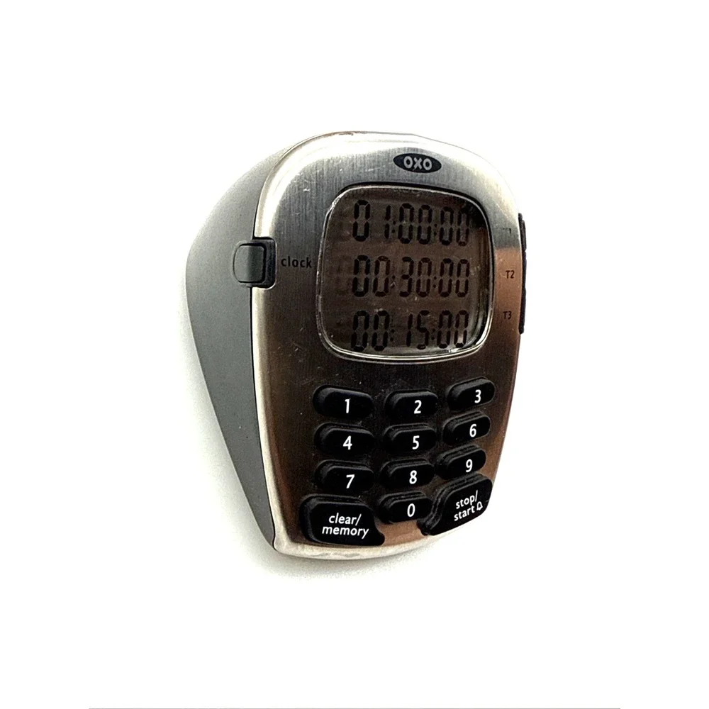 NOS OXO Good Grips Digital Triple Timer Stainless Steel + Clock Cooking Kitchen